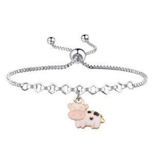 PLITI Cow Gifts Cow Lover Jewelry Cow Mom Gifts Cow Themed Gifts Cow Owner Gifts Pet Pygmy Cows Gift Cow Bracelet For Best Friend Family (Cow bracelet)