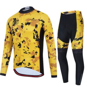 Uriah Men's Cycling Jersey and Pants Sets Long Sleeve Reflective Yellow Gold Size 5XL(CN)