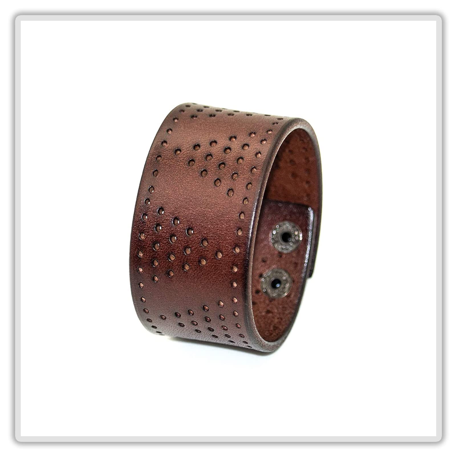 Mgutillart Punk Vintage Alloy Buckle Wristband Hollow Out Wide Leather Cuff Bracelet(Brown)