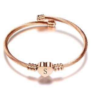 chili jewelry rose gold women initial s letter cuff bracelets heart name expandable bangle