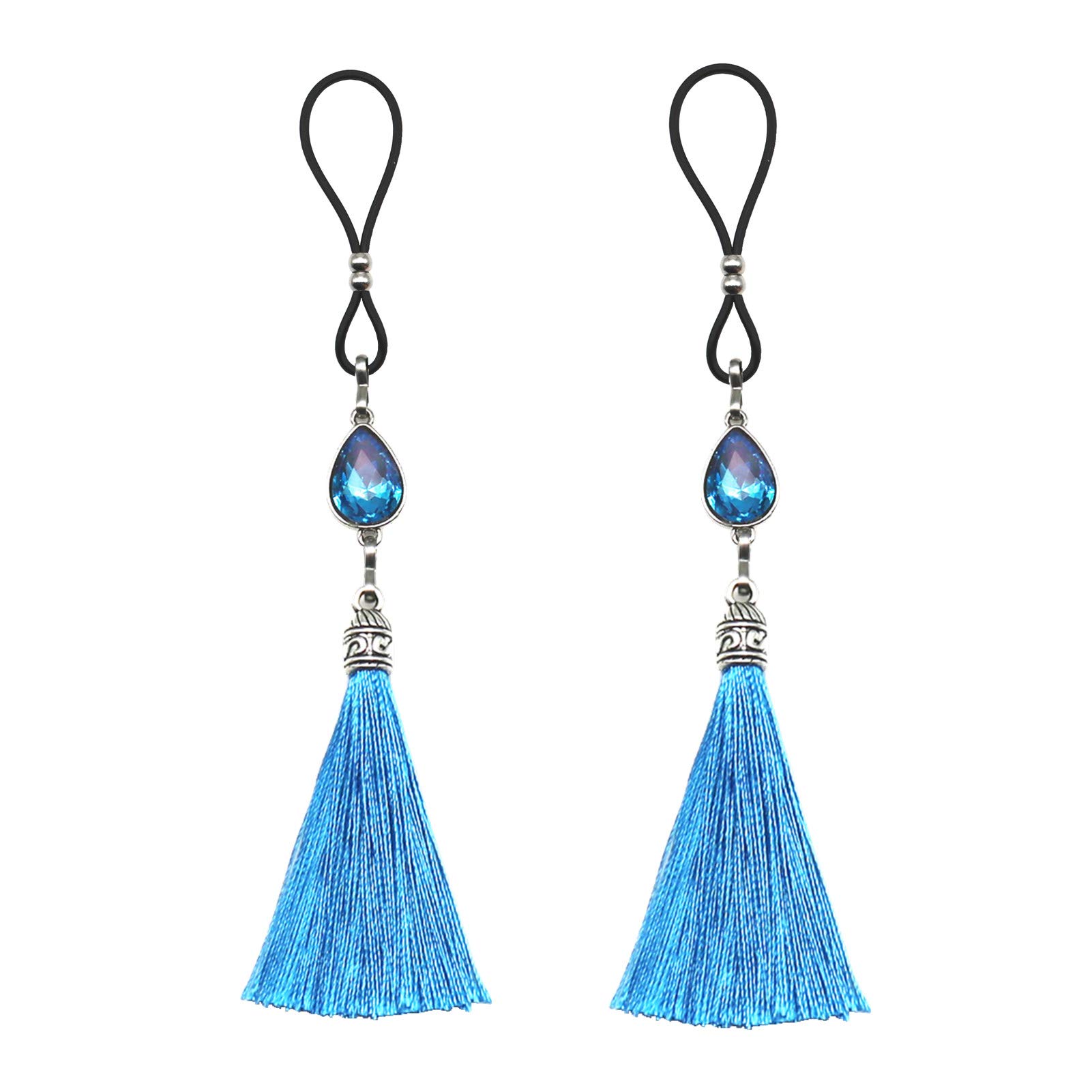 AOAODIMP Tassel Nipple Jewelry Noose Non Piercing Teardrop Nipple Rings Body Jewelry Hair Ties Accessories-blue