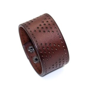 mgutillart punk vintage alloy buckle wristband hollow out wide leather cuff bracelet(brown)