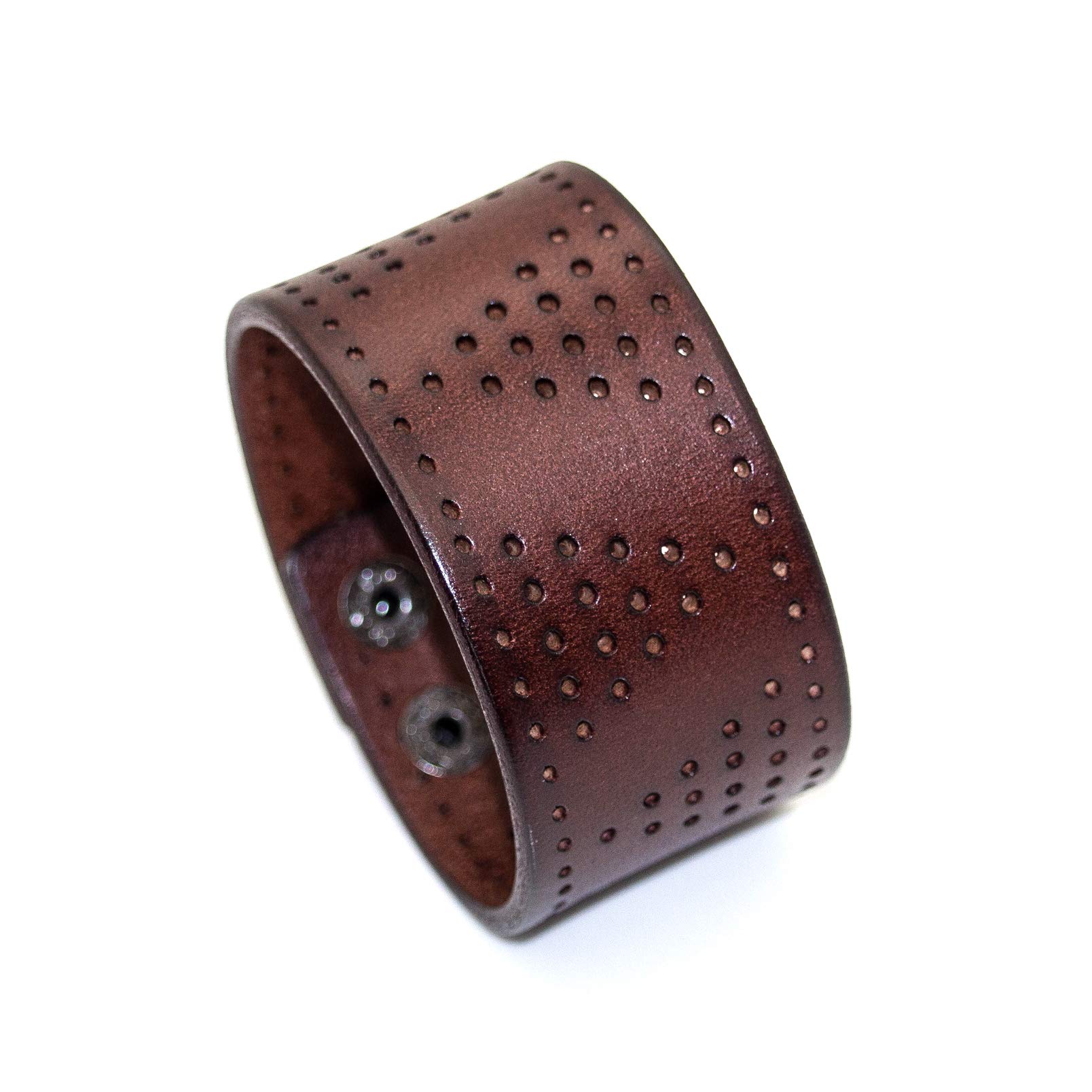 Mgutillart Punk Vintage Alloy Buckle Wristband Hollow Out Wide Leather Cuff Bracelet(Brown)