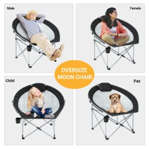 FUNDANGO Oversized Folding Camping Chair Moon Chair for Adults with Headrest, Cup Holder, Carry Bag, Portable Round Chair for Outdoor Hiking, Fishing, Picnic, Camp, Lawn