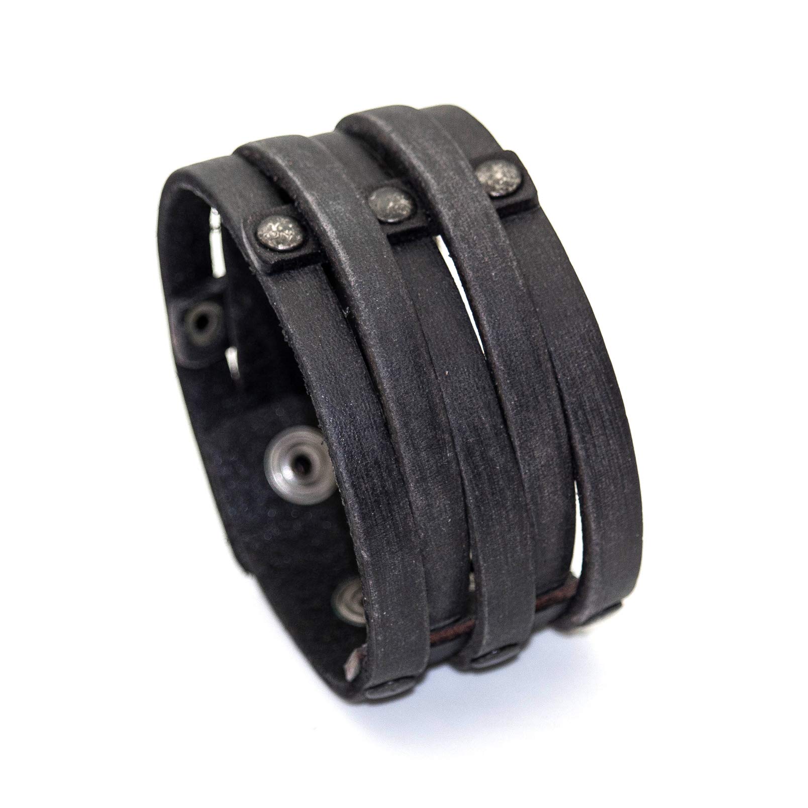 Mgutillart Punk Alloy Buckle Wide Wristband Braided Leather Cuff Bracelet(Black)