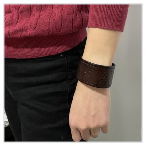 Mgutillart Punk Vintage Alloy Buckle Wristband Hollow Out Wide Leather Cuff Bracelet(Brown)