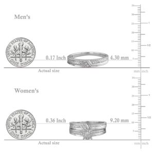 Dazzlingrock Collection 0.35 Carat (ctw) Round White Diamond Illusion Framed Wedding Trio Ring Set in 925 Sterling Silver, Women size 8.5 & Men size 8.5