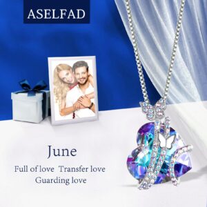 ASELFAD Butterfly Necklaces for Women with June Birthstone Crystals, Mothers Day Gifts, Anniversary Birthday Heart Jewelry for Women Mom Wife Girlfriend - Purple