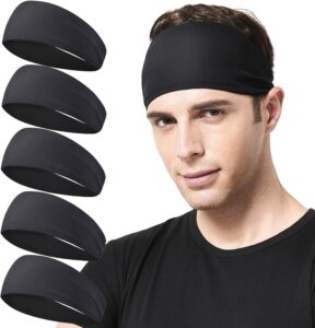 acozycoo mens running headband,5pack,mens sweatband sports headband for running,cycling,basketball,yoga,fitness workout stretchy unisex hairband (5 black)