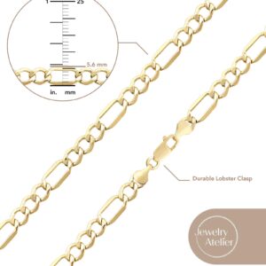 Jewelry Atelier Gold Chain Necklace Collection - 14K Solid Yellow Gold Filled Figaro Chain Necklaces for Women and Men with Different Sizes (2.8mm, 3.7mm, 4.7mm, 5.6mm)