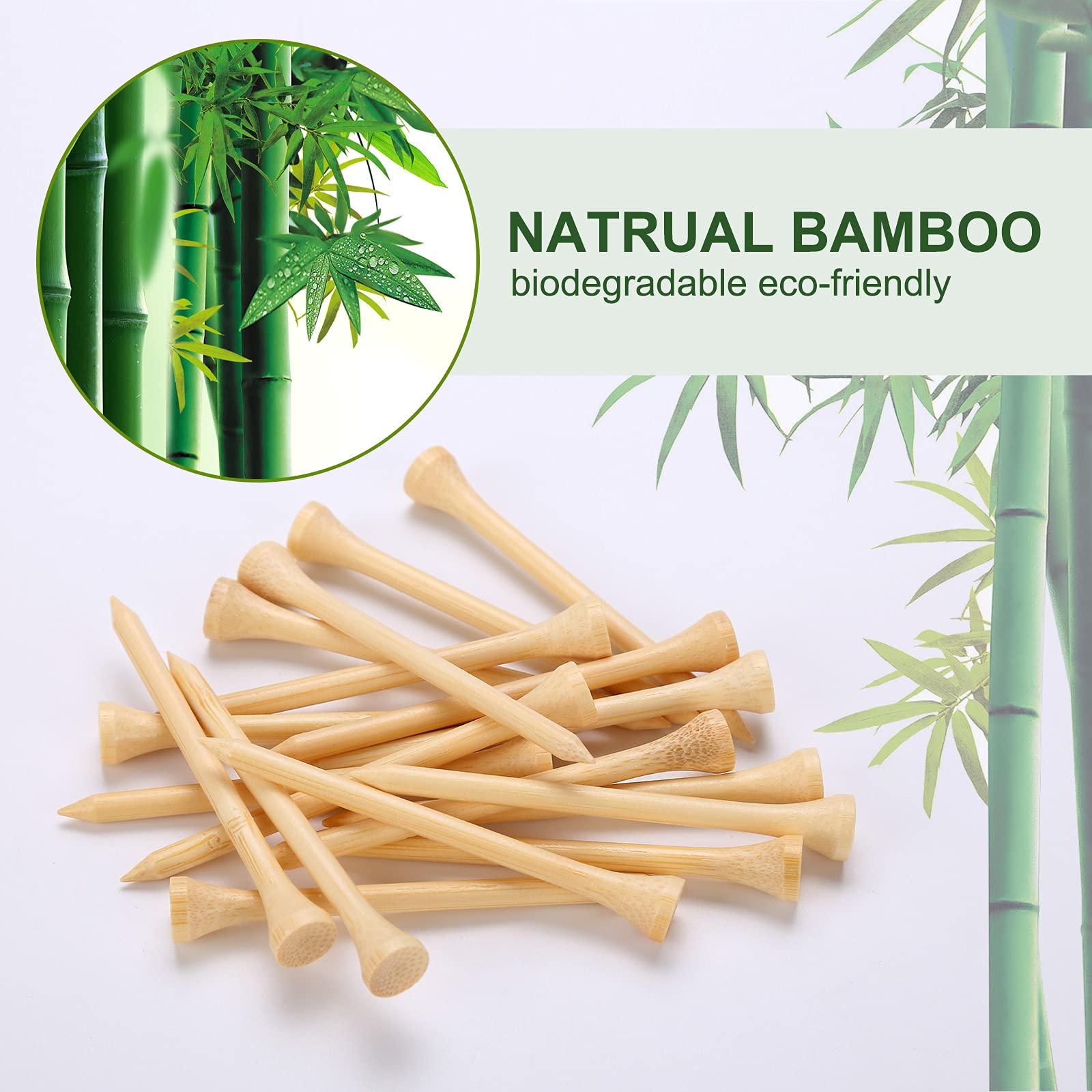 GFGL Golf Tees Durable Bamboo Tees 100Pcs 3-1/4" Friendly Biodegradable Material Reduce Friction Side Spin More Stable (Primary)