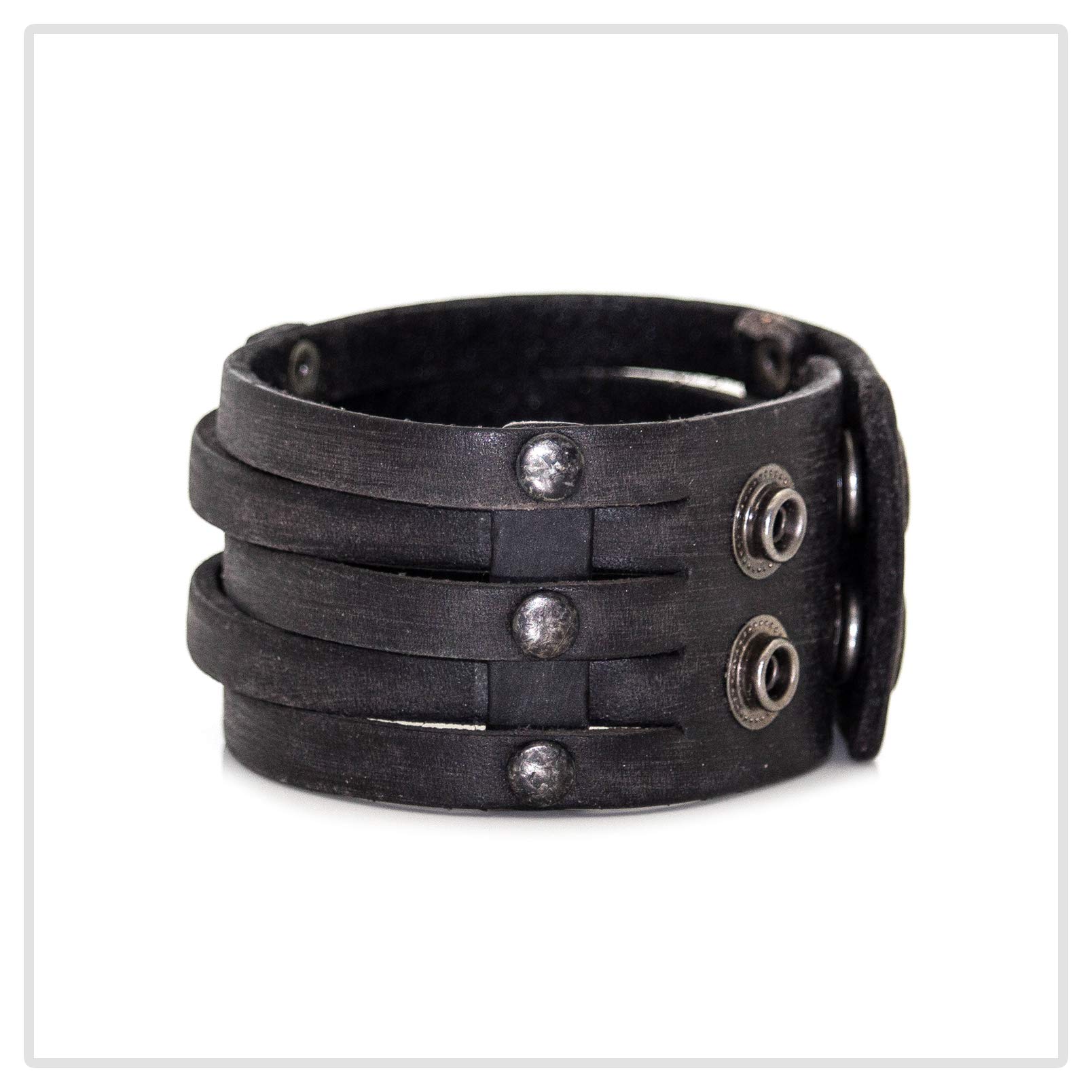 Mgutillart Punk Alloy Buckle Wide Wristband Braided Leather Cuff Bracelet(Black)