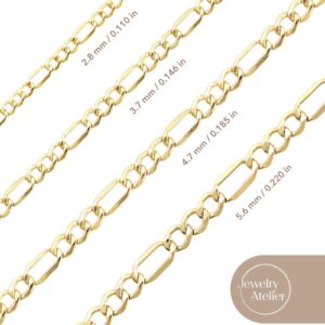 Jewelry Atelier Gold Chain Necklace Collection - 14K Solid Yellow Gold Filled Figaro Chain Necklaces for Women and Men with Different Sizes (2.8mm, 3.7mm, 4.7mm, 5.6mm)