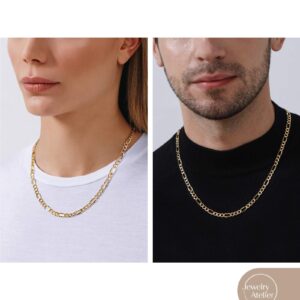 Jewelry Atelier Gold Chain Necklace Collection - 14K Solid Yellow Gold Filled Figaro Chain Necklaces for Women and Men with Different Sizes (2.8mm, 3.7mm, 4.7mm, 5.6mm)