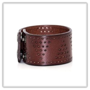 Mgutillart Punk Vintage Alloy Buckle Wristband Hollow Out Wide Leather Cuff Bracelet(Brown)