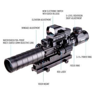 Pinty Rifle Scope 3-9x32 Rangefinder Illuminated Reflex Sight 4 Reticle & Rifle Tactical Bipod Adjustable Spring Return