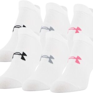 Under Armour Women's Essential 2.0 Lightweight No Show Socks, 6-Pairs, White/Cerise Assorted, Medium