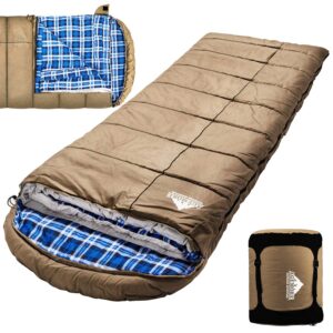 0 Degree Canvas Sleeping Bag for Fishing, Hunting, Traveling and Camping Particularly in Cold Winter Outdoor with Removable Flannel Liner and Free Compression Sack for Big and Tall Adults