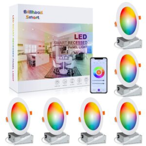 brillihood 6 inch color changing slim led recessed light, smart wifi retrofit downlights with junction box, etl-listed, 12w, 1100lm, dimmable, 2700k-6500k, works with alexa & google assistant, 6-pack