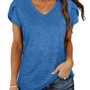 WIHOLL Womens Short Sleeve Tops Dressy Work Fit T Shirts Blue S