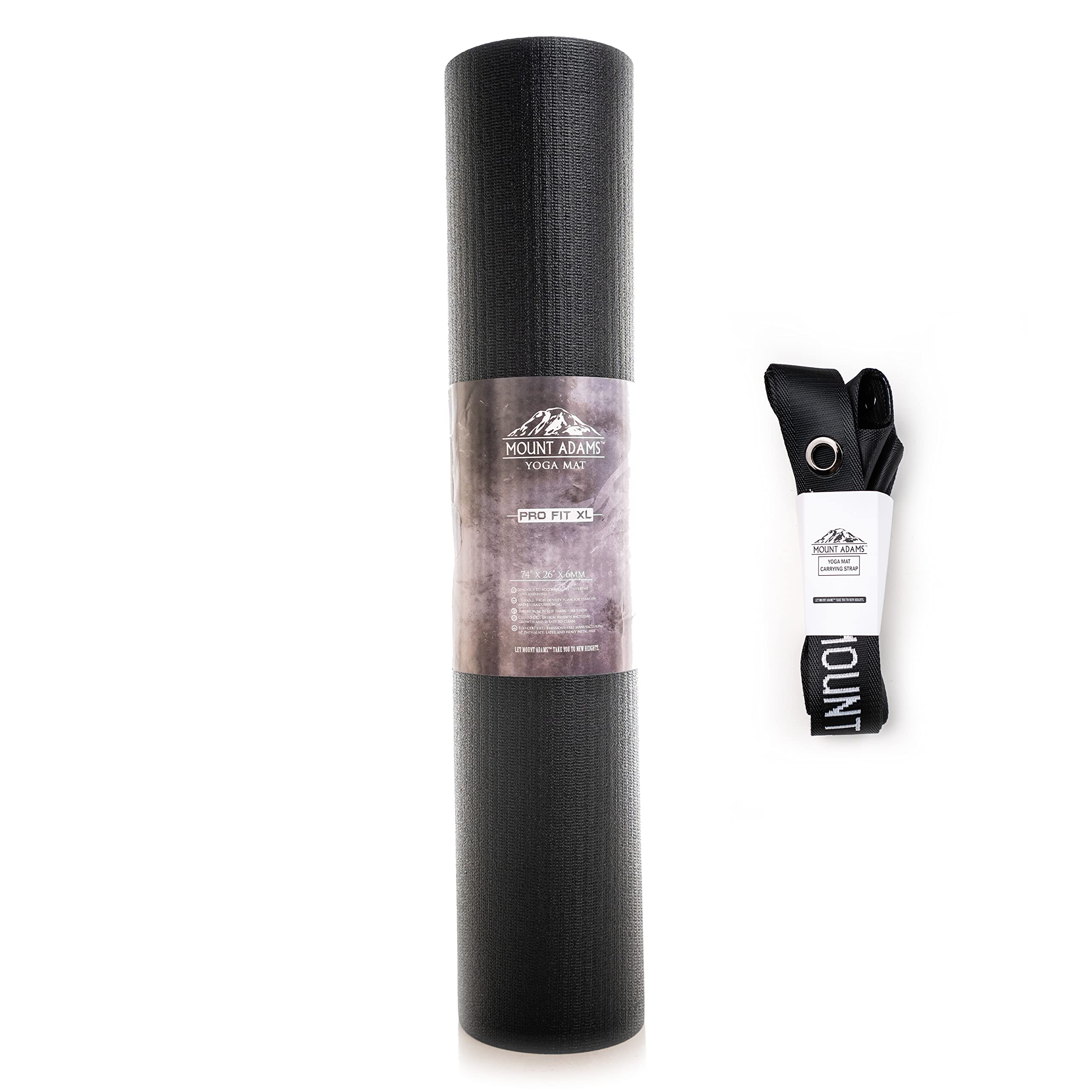 Mount Adams Pro Fit XL Yoga Mat (74" x 26" x 6mm) (Black)