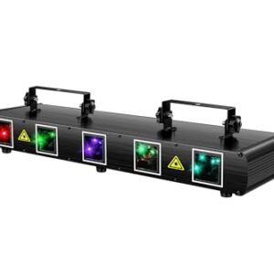 DJ Laser Lights, U`King 5 Beam Effect Sound Activated DJ Party Lights RGBYC LED Music Light by DMX Control for Disco Dancing Birthday Bar Stage Lighting