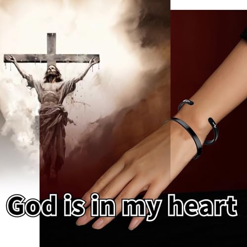 RENYILIN Black stainless steel religion quotes faith in Christian Bible verses inspiring cuff bracelets (I Am With You Always. Matthew 28:20)