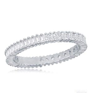 Eternity Band Ring 3mm Half Round and Half Baguette Simulated CZ Diamond Silver/14k Gold Plated Sterling Silver Engagement Jewelry for Women or Teens (Silver-6)