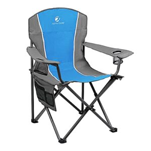 ALPHA CAMP Oversized Outdoors Folding Camping Chair Heavy Duty Padded Arm Chair with Cup Holder and Storage Bag, 350 LBS Weight Capacity (Blue Grey)