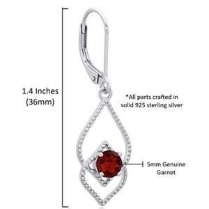 MAX + STONE Red Garnet Dangle Earrings for Women in 925 Sterling Silver with Leverback and 5mm January Birthstone