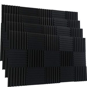 96 pack black acoustic foam panel wedge studio soundproofing wall tiles 12" x 12" x 1"