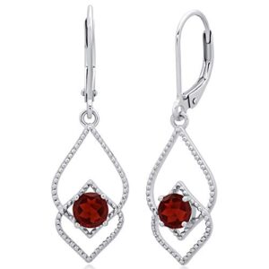 max + stone red garnet dangle earrings for women in 925 sterling silver with leverback and 5mm january birthstone