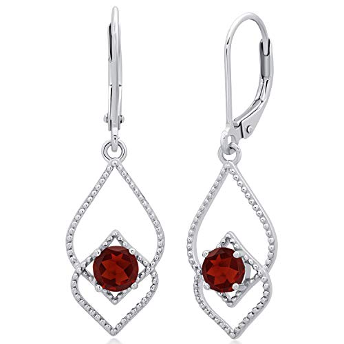 MAX + STONE Red Garnet Dangle Earrings for Women in 925 Sterling Silver with Leverback and 5mm January Birthstone