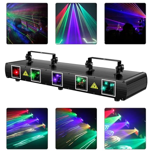 DJ Laser Lights, U`King 5 Beam Effect Sound Activated DJ Party Lights RGBYC LED Music Light by DMX Control for Disco Dancing Birthday Bar Stage Lighting