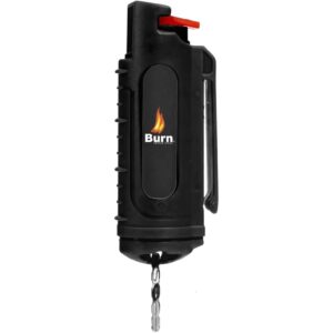 burn pepper spray keychain for self defense - max strength oc spray - 1/2oz molded case black