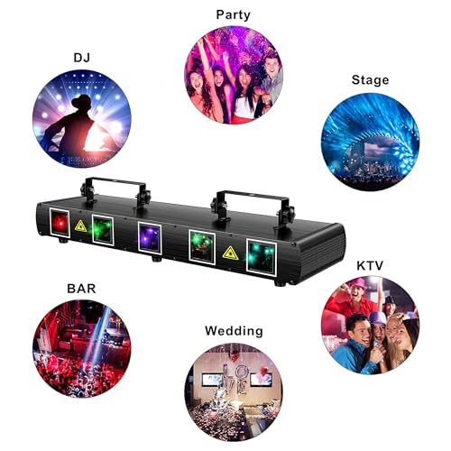 DJ Laser Lights, U`King 5 Beam Effect Sound Activated DJ Party Lights RGBYC LED Music Light by DMX Control for Disco Dancing Birthday Bar Stage Lighting