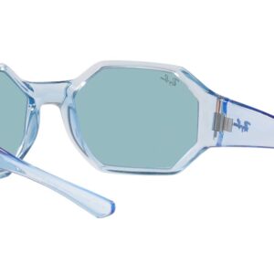 Ray-Ban Rb4337 Polarized Square Sunglasses, Transparent Light Blue/Evolve Photochromic Blue to Violet, 59 mm