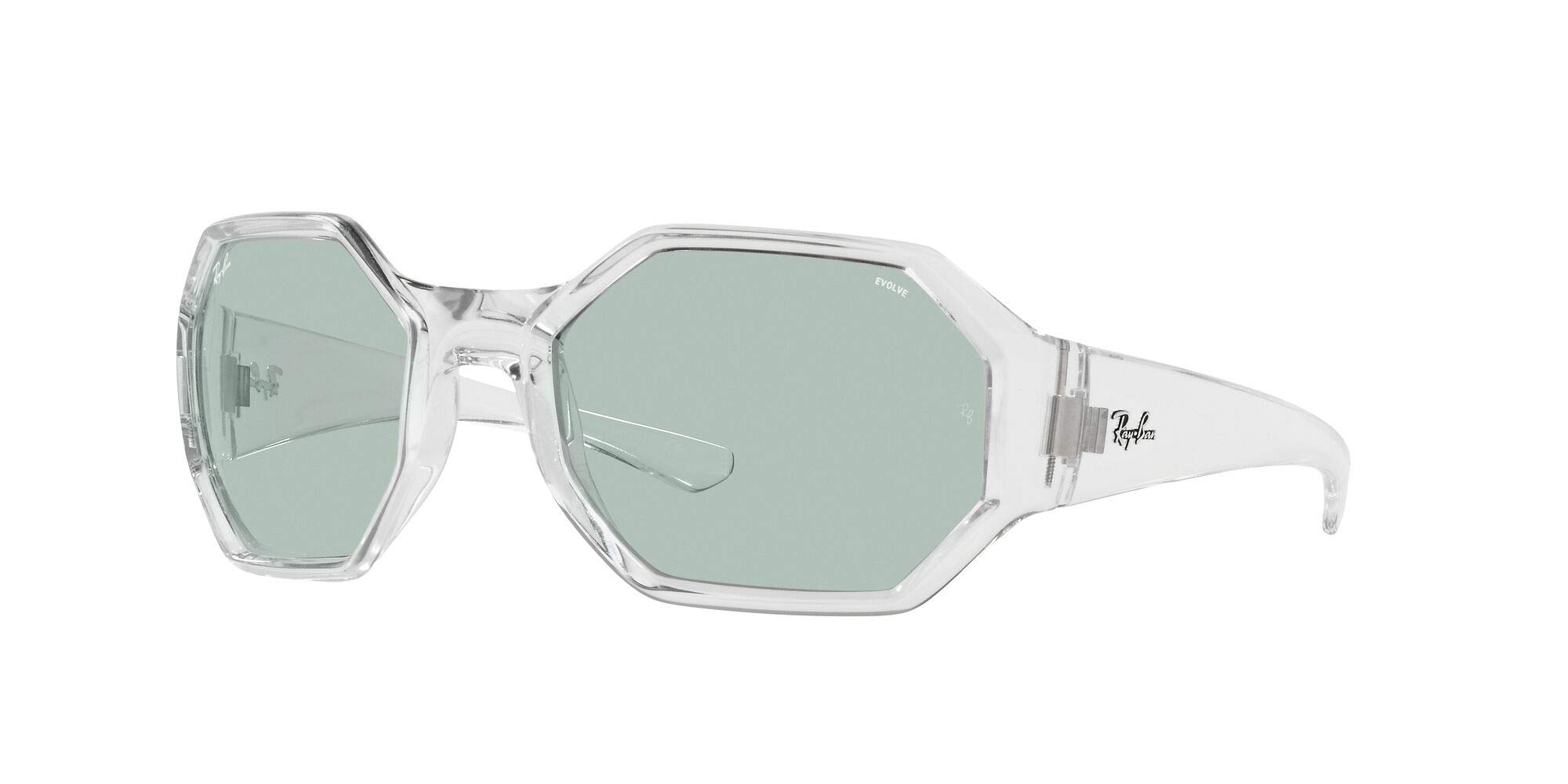 Ray-Ban Rb4337 Polarized Square Sunglasses, Transparent/Evolve Photochromic Green to Blue, 59 mm