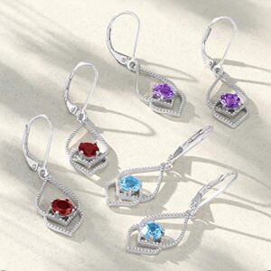 MAX + STONE Red Garnet Dangle Earrings for Women in 925 Sterling Silver with Leverback and 5mm January Birthstone