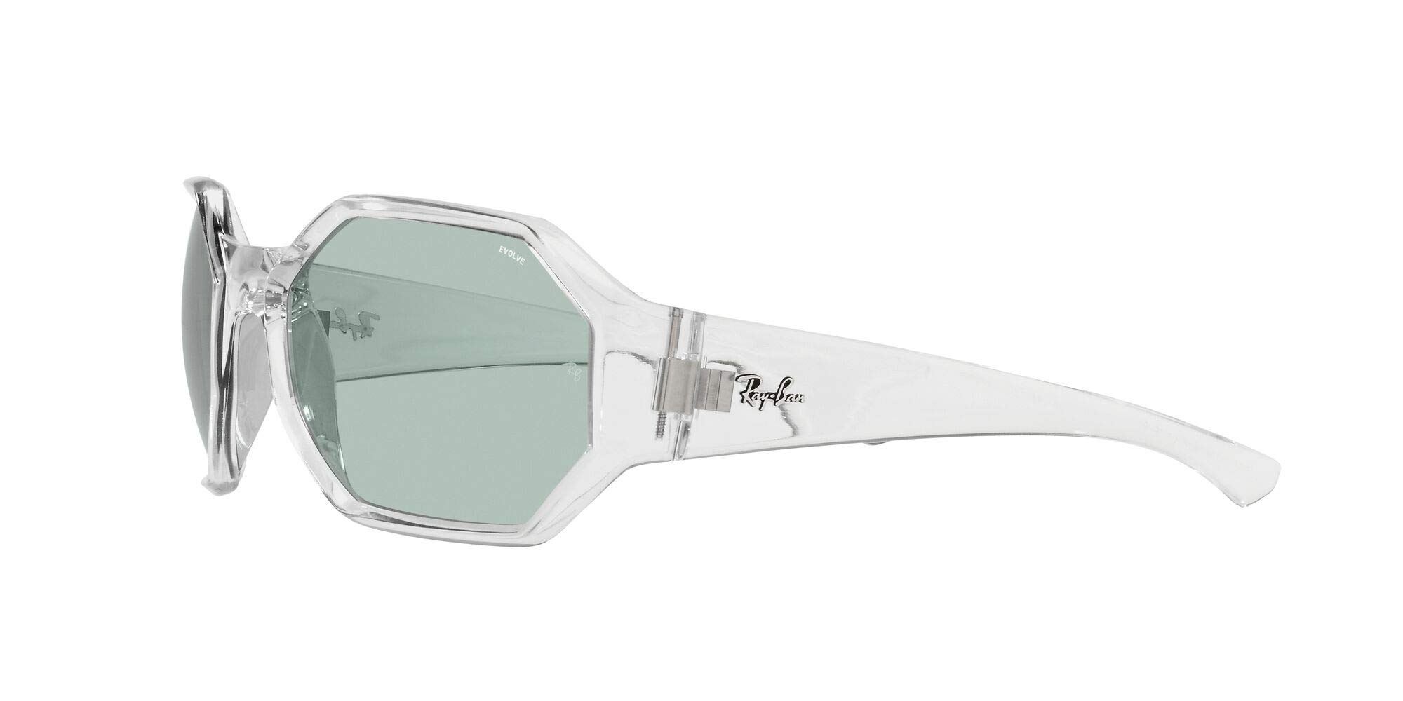 Ray-Ban Rb4337 Polarized Square Sunglasses, Transparent/Evolve Photochromic Green to Blue, 59 mm