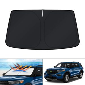 kust custom fit windshield sun shade for ford explorer 2020 2021 2022 2023 2024 sunshade foldable window sun visor protector blocks uv rays keep your car cooler