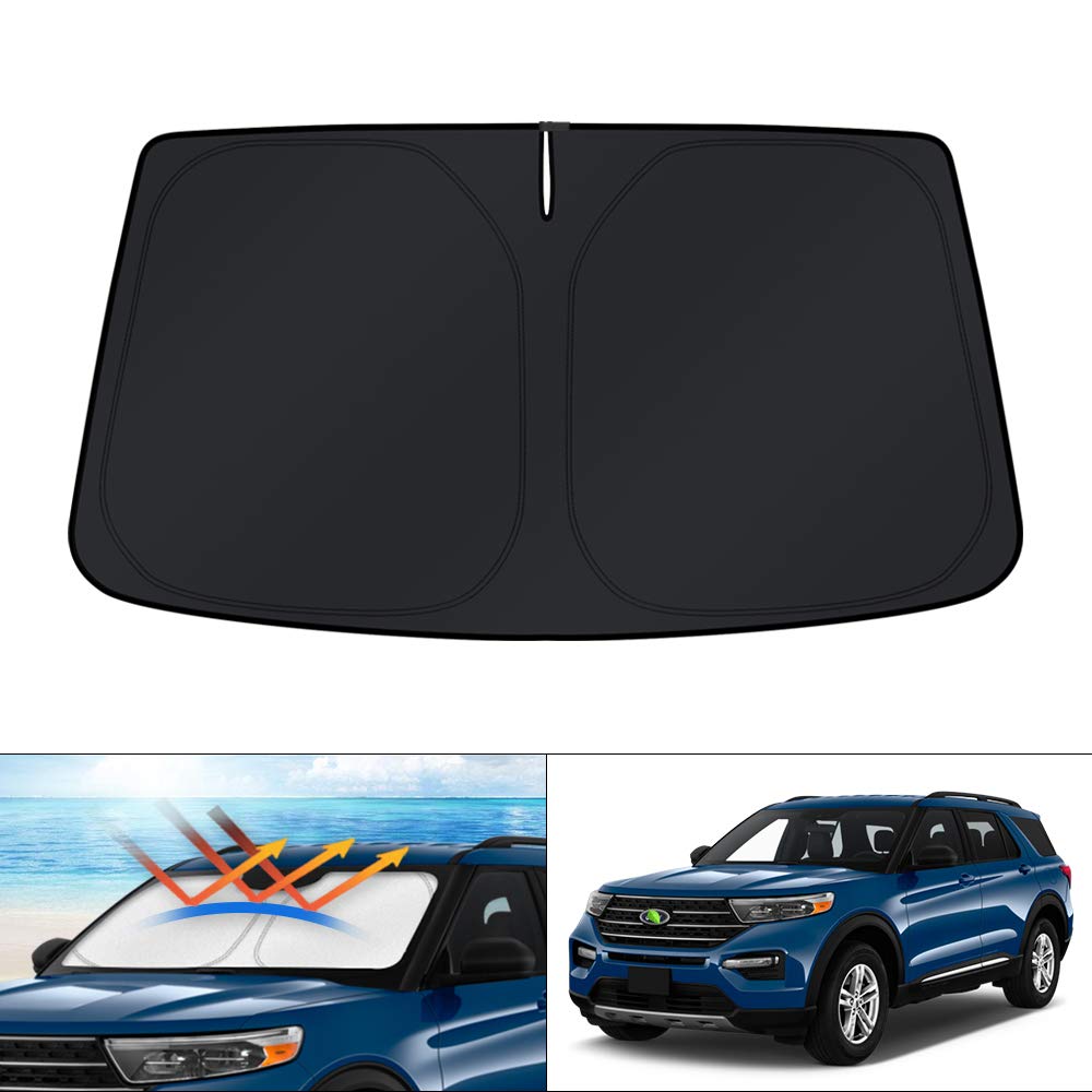 KUST Custom Fit Windshield Sun Shade for Ford Explorer 2020 2021 2022 2023 2024 Sunshade Foldable Window Sun Visor Protector Blocks UV Rays Keep Your Car Cooler