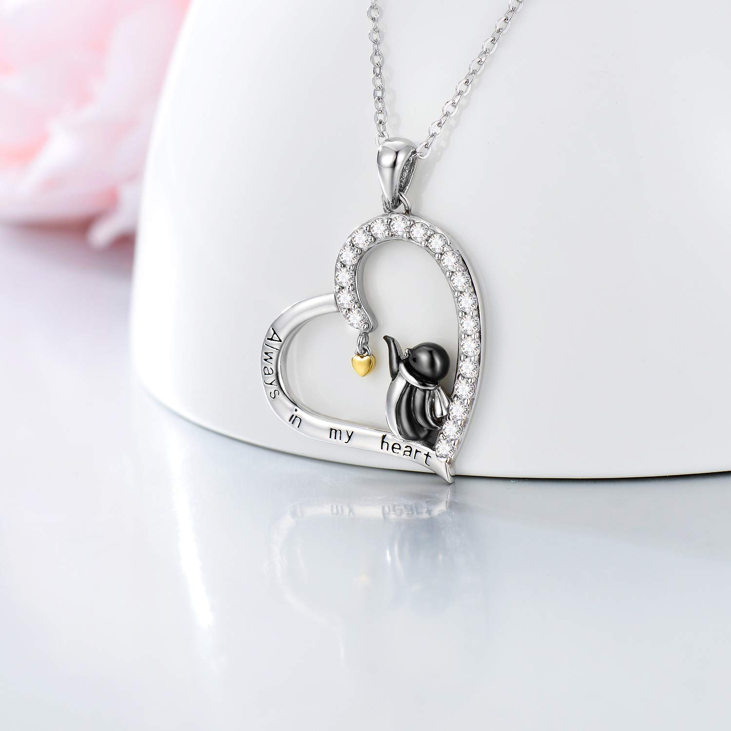 PELOVNY Christmas Gifts Lovely Penguin Necklace for Women Sterling Silver Animal Love Heart Pendant Necklace Penguin Jewelry Gift for Girlfriend