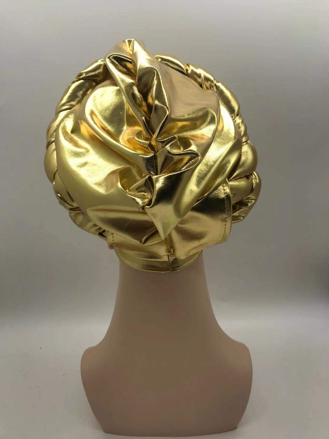 latest aso oke auto gele headtie Already Handmade african Cap Nigerian Wedding Gele women braid turbans Ladies head wraps (Gold)