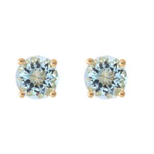 Gin & Grace 10K Yellow Gold Genuine Aquamarine Diamond (SI1) Stud Earring for Women