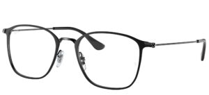 ray-ban rx6466 square prescription eyeglass frames, matte black on black/demo lens, 49 mm