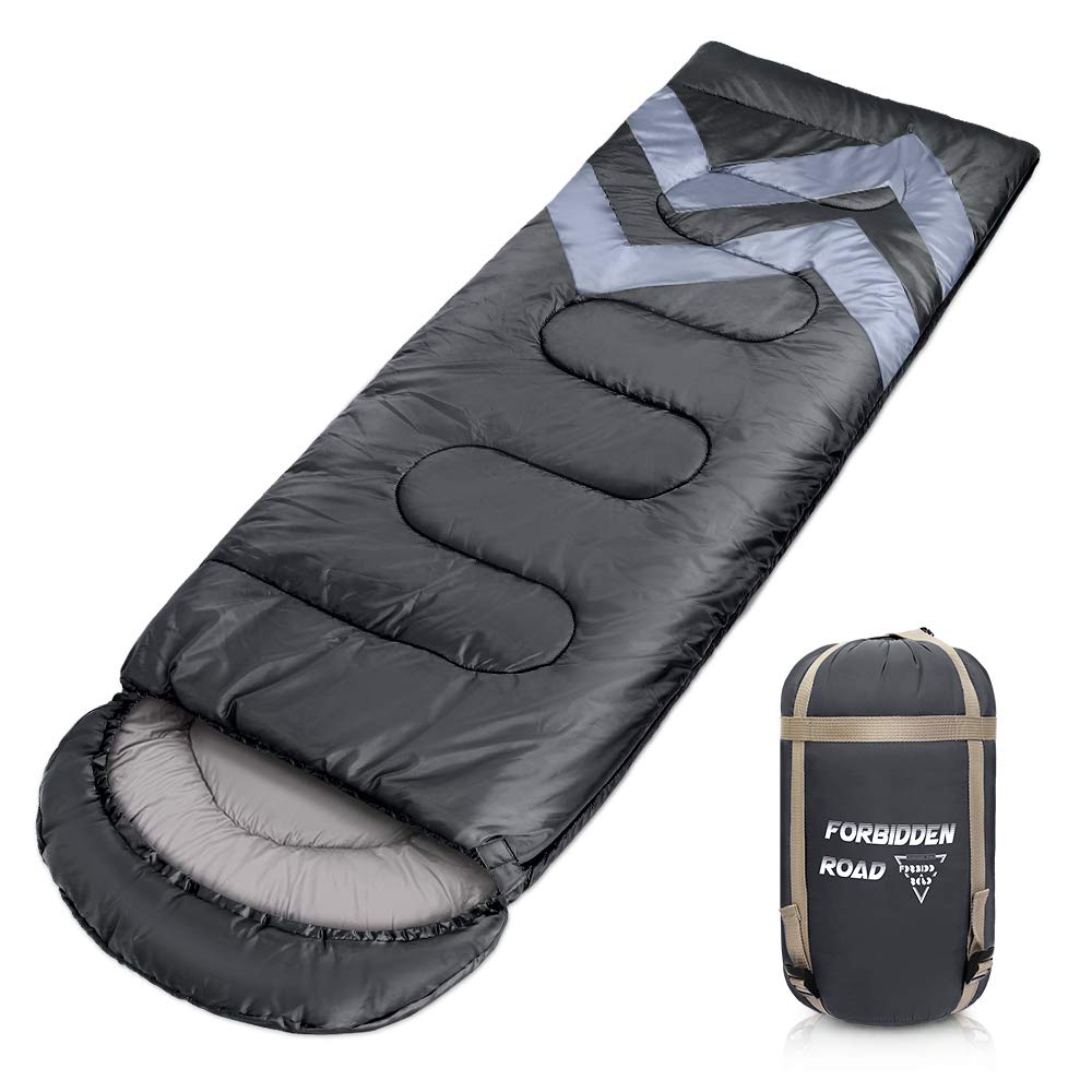 Forbidden Road Portable Single Sleep Bag for Camping Hiking Backpacking - Compression Bag Included (Black, 0 ℃ / 30 ℉)