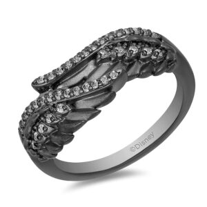 jewelili enchanted disney fine jewelry sterling silver with black rhodium 1/6 cttw diamond maleficent wings ring, size 9