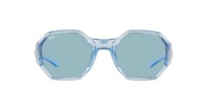 ray-ban rb4337 polarized square sunglasses, transparent light blue/evolve photochromic blue to violet, 59 mm