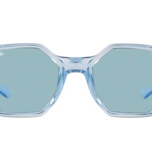 Ray-Ban Rb4337 Polarized Square Sunglasses, Transparent Light Blue/Evolve Photochromic Blue to Violet, 59 mm